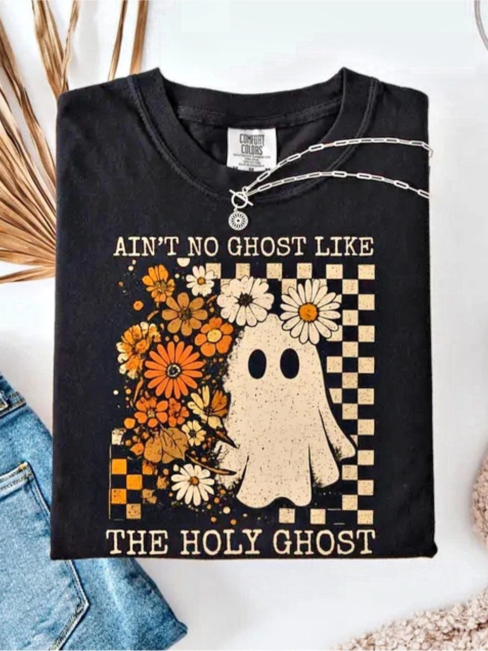 Comfort Colors Black Graphic Ghost Floral Short Sleeve Tee
